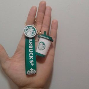 Starbucks Milk Tea Cup Coffee Keychain 3D White/Green